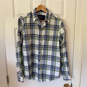 🔥AMERICAN EAGLE OUTFITTER SZ M BLUE & GREEN PLAID BUTTON DOWN COTTON SHIRT *EUC